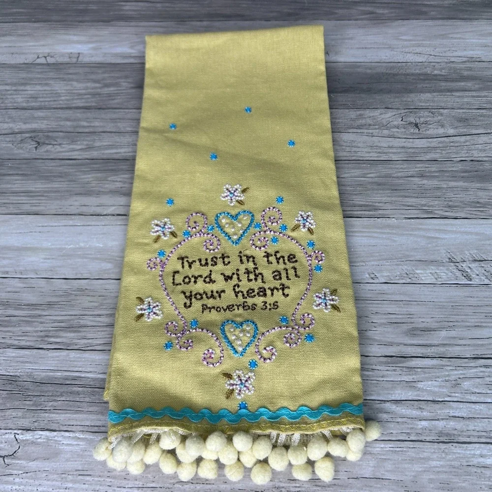 Natural Life Linen Tea Dish Towel Embroidered Boho Trust In The Lord Proverbs